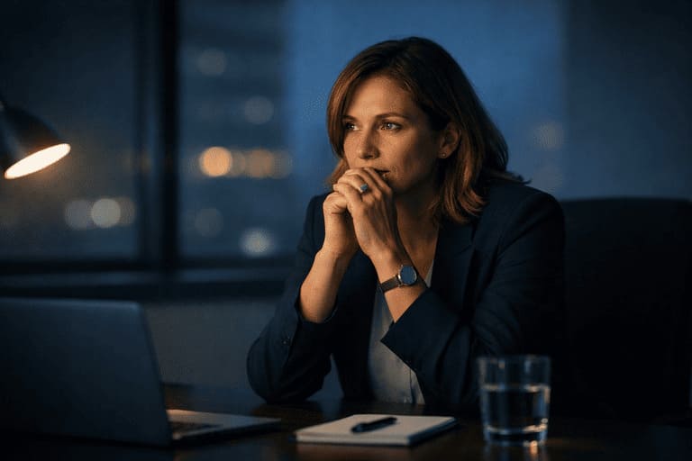 Manager-pensive Une manager qui se pose des questions sur sa communication